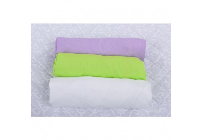 BabyNeeds - Set 3 cearceafuri cu elastic 120x60 cm Lila+Verde+Alb