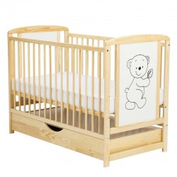 BabyNeeds - Patut din lemn Timmi 120x60 cm Cu sertar cu capac Din lemn de pin si mdf Stabil si rezistent Inaltime saltea reglabi