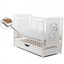 BabyNeeds - Patut din lemn Timmi 120x60 cm Cu sertar cu capac Din lemn de pin si mdf Stabil si rezistent Inaltime saltea reglabi