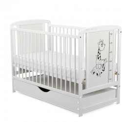 BabyNeeds - Patut din lemn Timmi Girafa 120x60 cm Cu sertar cu capac Din lemn de pin si mdf Stabil si rezistent Inaltime saltea 