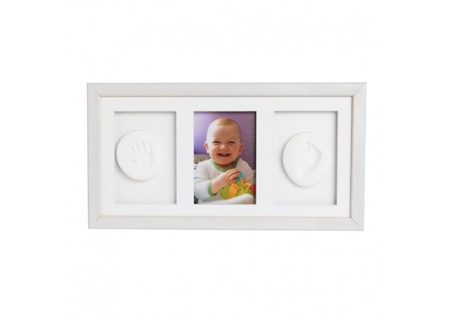Baby HandPrint - Kit mulaj cu dubla amprenta Double Memory Frame Cu rama foto 10x15 cm Non-toxic Conform cu standardul european 