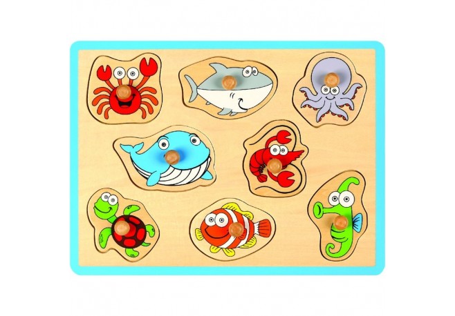 Joueco - Puzzle din lemn 30 x 27 cm 18 luni+ 8 piese Animale acvatice