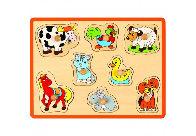 Joueco - Puzzle din lemn 30 x 27 cm 18 luni+ 8 piese Animale domestice