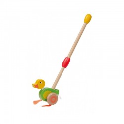Joueco - Jucarie din lemn Ratusca De impins Cu tija 12 luni+ Multicolor