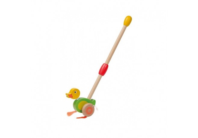 Joueco - Jucarie din lemn Ratusca De impins Cu tija 12 luni+ Multicolor