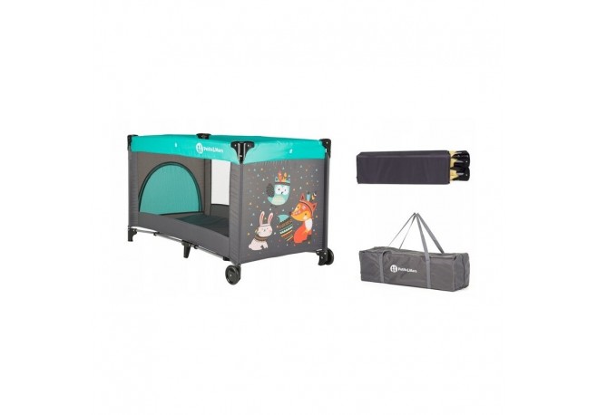 Petite&Mars - Patut pliant cu un nivel Cu intrare laterala cu fermoar 2 roti 120x60 cm Conform cu standardele europene de securi