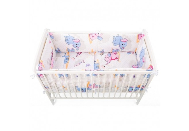 BabyNeeds - Lenjerie patut 5 piese Cu doua protectii laterale Pernuta Plapumioara Cearceaf Din bumbac Pentru patut 120x60 cm Ele