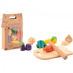 Joueco - Set Legume feliate cu inchidere arici velcro Din lemn certificat FSC 12 luni+ 14 piese Multicolor