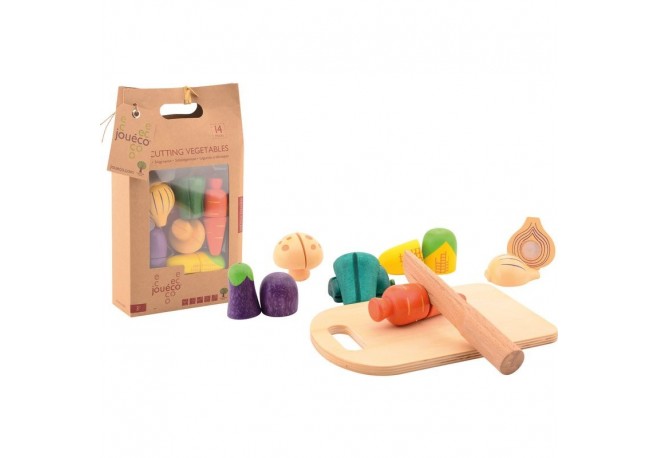 Joueco - Set Legume feliate cu inchidere arici velcro Din lemn certificat FSC 12 luni+ 14 piese Multicolor