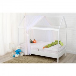 BabyNeeds - Patut din lemn Casuta 160x80 cm Alb