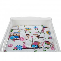 BabyNeeds - Lenjerie patut 3 piese Cu pernuta Plapumioara Cearceaf Din bumbac Pentru patut 140x70 cm Bufnitele vesele