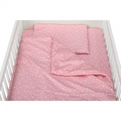 BabyNeeds - Lenjerie patut 3 piese Cu pernuta Plapumioara Cearceaf Din bumbac Pentru patut 140x70 cm Roz cu stelute albe