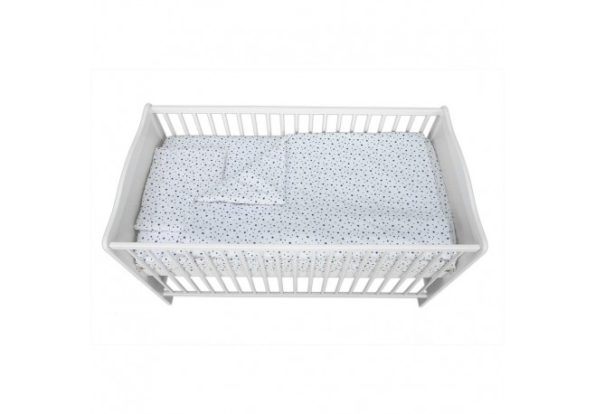 Babyneeds - Lenjerie patut 3 piese Cu pernuta Plapumioara Cearceaf Din bumbac Pentru patut 140x70 cm Alb cu stelute albastre