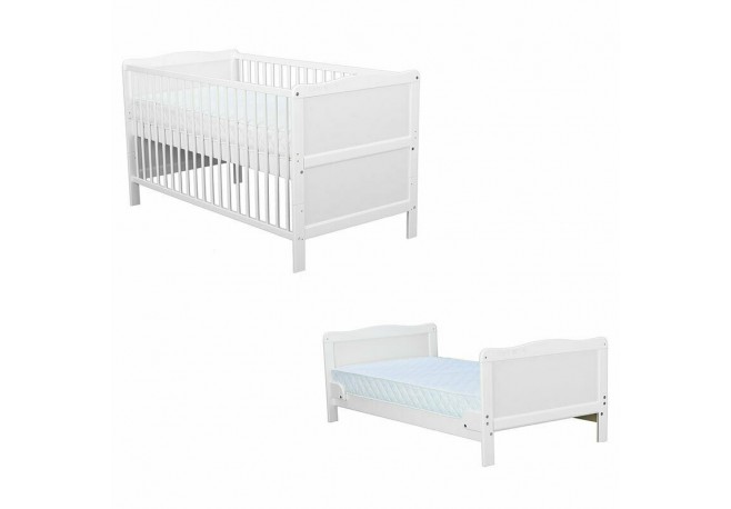 BabyNeeds - Patut din lemn Nadia transformabil pentru bebe si junior 140x70 cm Din lemn de pin si mdf Stabil si rezistent Inalti