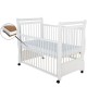 BabyNeeds - Patut din lemn Jas 120x60 cm cu laterala culisanta si roti EN716-1 EN716-2 Alb + Saltea 8 cm