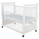 BabyNeeds - Patut din lemn Jas 120x60 cm cu laterala culisanta si roti EN716-1 EN716-2 Alb + Saltea 8 cm