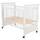 BabyNeeds - Patut din lemn Jas 120x60 cm cu laterala culisanta si roti EN716-1 EN716-2 Alb + Saltea 8 cm
