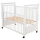BabyNeeds - Patut din lemn Jas 120x60 cm cu laterala culisanta si roti EN716-1 EN716-2 Alb + Saltea 8 cm
