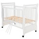 BabyNeeds - Patut din lemn Jas 120x60 cm cu laterala culisanta si roti EN716-1 EN716-2 Alb + Saltea 8 cm