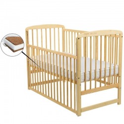 BabyNeeds - Patut din lemn Ola 120x60 cm Cu laterala culisanta Din lemn de pin Stabil si rezistent Inaltime saltea reglabila pe 