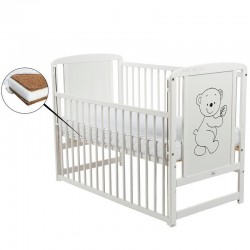 BabyNeeds - Patut din lemn Timmi 120x60 cm Cu laterala culisanta Din lemn de pin si mdf Stabil si rezistent Inaltime saltea regl