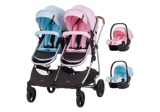 Carucior gemeni Chipolino Duo Smart 3 in 1 rose water sky