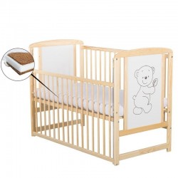 BabyNeeds - Patut din lemn Timmi 120x60 cm Cu laterala culisanta Din lemn de pin si mdf Stabil si rezistent Inaltime saltea regl