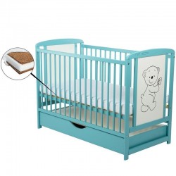 BabyNeeds - Patut din lemn Timmi 120x60 cm Cu sertar cu capac Din lemn de pin si mdf Stabil si rezistent Inaltime saltea reglabi