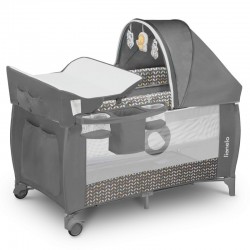 Lionelo - Patut pliant cu doua nivele Sven Plus 120x60 cm arcada jucarii masuta de infasat vibratii melodii conform cu standarde