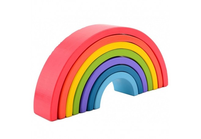 Joueco - Jucarie pentru stivuire din lemn certificat FSC Curcubeu 27x13.5 cm 12 luni+ 7 piese Multicolor