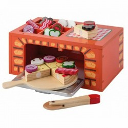 Joueco - Cuptor pizza din lemn certificat FSC 28x16.5 cm 3 ani+ 25 piese Multicolor