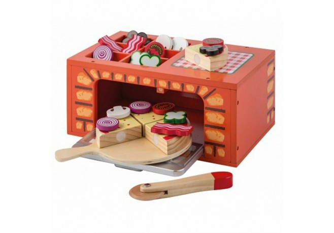Joueco - Cuptor pizza din lemn certificat FSC 28x16.5 cm 3 ani+ 25 piese Multicolor