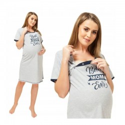 Qmini - Camasa de alaptat L Din bumbac Cu capse oblice Best Mom Ever Grey