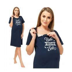 Qmini - Camasa de alaptat L Din bumbac Cu capse oblice Best Mom Ever Navy Blue