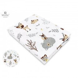 MimiNu - Cearceaf cu elastic pentru patut 140X70 cm Din bumbac certificat Oeko Tex Standard 100 Forest friends Grey/Beige