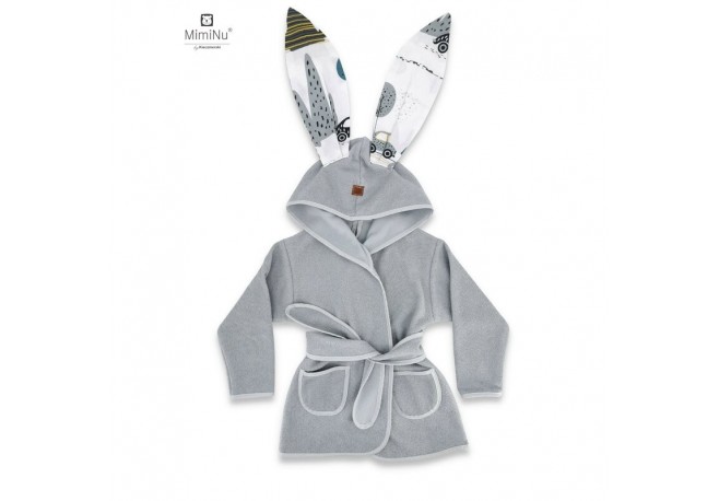 MimiNu - Halat de baie cu urechi 6 - 24 luni Moale Cu buzunare Cu cordon Din bumbac thermo fleece Material certificat Oeko Tex S