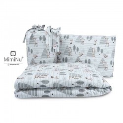 MimiNu - Lenjerie patut 3 piese Cu protectie laterala Din bumbac certificat Oeko Tex Standard 100 Pentru patut 120x60 cm Forest