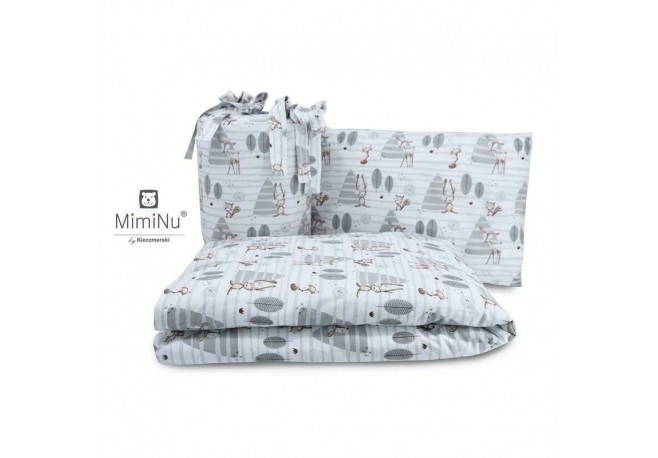 MimiNu - Lenjerie patut 3 piese Cu protectie laterala Din bumbac certificat Oeko Tex Standard 100 Pentru patut 120x60 cm Forest