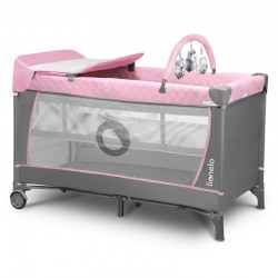 Lionelo - Patut pliant cu doua nivele Flower  Cu arcada Geanta transport Masuta de infasat Bara cu jucarii Fereastra laterala 12