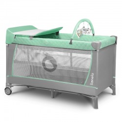 Lionelo - Patut pliant cu doua nivele Flower Cu arcada Geanta transport Masuta de infasat Bara cu jucarii Fereastra laterala 120