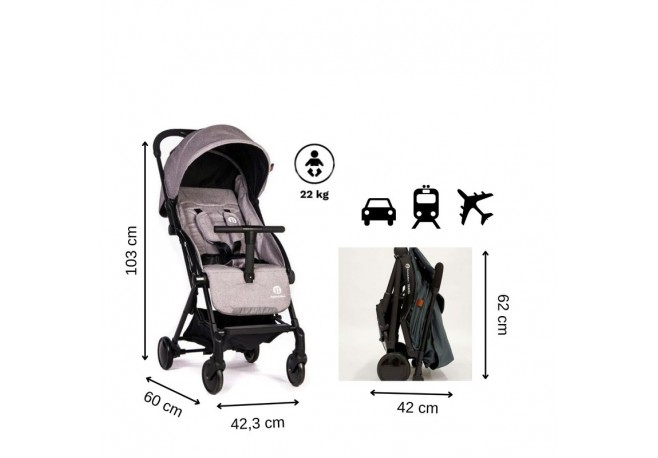 Petite&Mars - Carucior sport Travel Ulta-usor 59 kg 6-36 luni Compact Conform cu standardul EN 1888: 2018 Shadow Grey