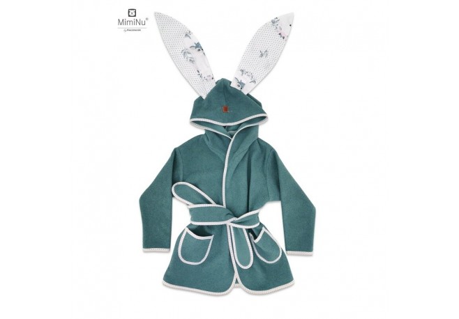 MimiNu - Halat de baie cu urechi 6 - 24 luni Moale Cu buzunare Cu cordon Din bumbac si thermo fleece Materiale certificate Oeko 