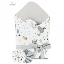 MimiNu - Paturica de infasat cu doua fete Cu multiple utilizari Cu inchidere cu panglica Dimensiune 75x75 cm Din bumbac certific