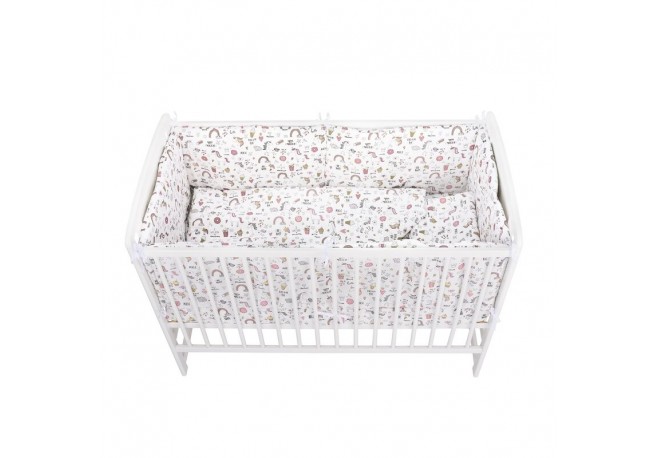 BabyNeeds - Lenjerie patut 5 piese Cu doua protectii laterale Pernuta Plapumioara Cearceaf Din bumbac Pentru patut 120x60 cm Uni