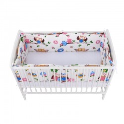 Babyneeds - Set 2 bucati aparatori pat 2 x 180x35 cm Bumbac pentru patut 120x60 cm Bufnitele vesele Alb