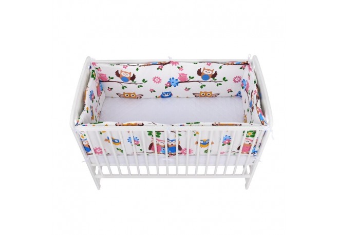 Babyneeds - Set 2 bucati aparatori pat 2 x 180x35 cm Bumbac pentru patut 120x60 cm Bufnitele vesele Alb
