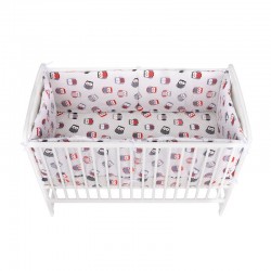 BabyNeeds - Lenjerie patut 3 piese Cu doua protectii laterale Cerceaf Din bumbac Pentru patut 120x60 cm Bufnite Gri-Rosu