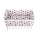 BabyNeeds - Lenjerie patut 3 piese Cu doua protectii laterale Cerceaf Din bumbac Pentru patut 120x60 cm Bufnite Gri-Rosu