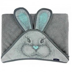 Qmini - Prosop pufos cu gluga pentru bebelusi si copii Din bambus Dimensiune 85x85 cm Rabbit Mint