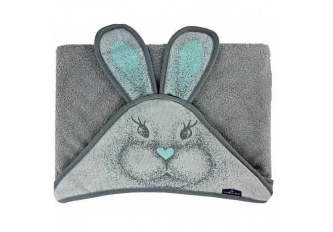 Qmini - Prosop pufos cu gluga pentru bebelusi si copii Din bambus Dimensiune 85x85 cm Rabbit Mint